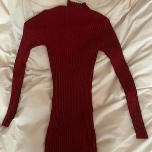 Divided red bodycon midi dress